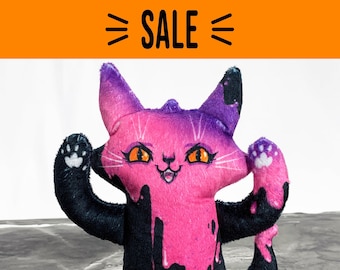 SALE 30% off - Ghost Cat Plush Toy, Comes with Ghost Cat postcard, Handmade, Spooky cute cat doll, cute ghost, Pink Slime, last chance