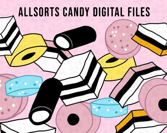 Allsorts Digital Files SVG and PNG, digital files for crafting and cutting machines, licorice candy  clip art,British candy digital download