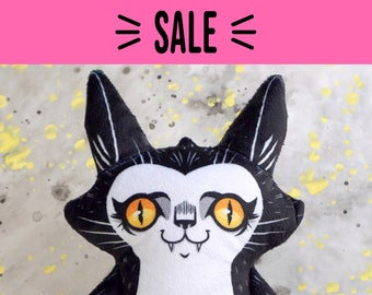 Spooky Cute Cat Doll - SALE 30% off, Last one - handmade super soft minky fabric cat doll, double sided toy, black cat plush toy, Halloween