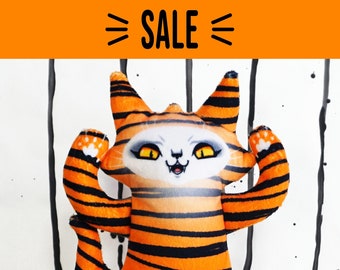 SALE 30% off - Ghost Cat Plush Toy, Comes with Ghost Cat postcard, Handmade, Spooky cute cat doll, cute ghost, Tiger Ghost Cat, last chance