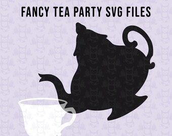 SVG Files - Fancy Tea, digital files for crafting and cutting machines, PNG files included, Digital clip art, Tea Party art, teacup, teapot