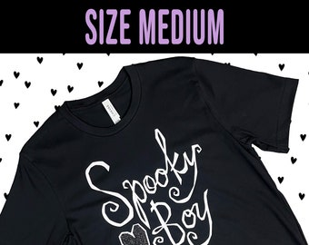 Spooky Boy Shirt - Bella + Canvas Super Soft Unisex jersey black tee - SIZE MEDIUM - black glitter heart spooky season hallowen shirt