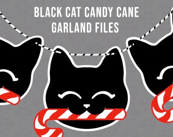 Black Cat with Candy Cane Garland Files - Digital - Make your own paper garland for Christmas, download, Holiday crafts, Christmas cat