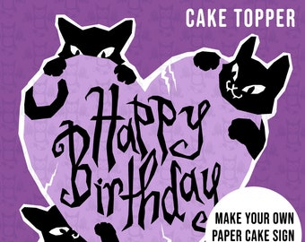 Birthday Cake Topper - Digital Files to make your own Happy Birthday sign to decorate a cake or other Birthday Party Projects, Black Cats