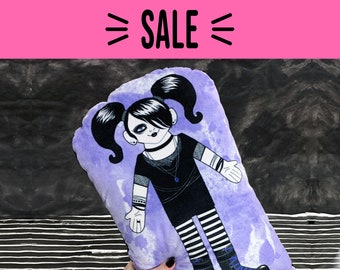 SALE 30% OFF - Goth Girl Pillow - 2000's goth with striped tights, fishnets - Gothic decor accent pillow Goth GF - Boy Not included