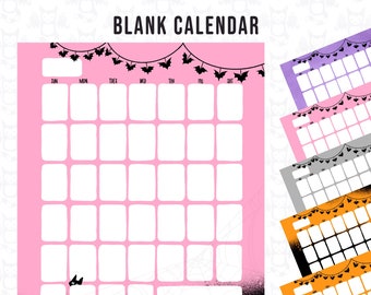 Calendar for Digital Planner or Printable - Halloween style blank calendar, print at home or use Goodnotes, Six colour variations, PDF