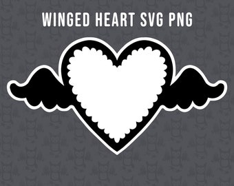 Winged Heart SVG PNG digital files for cutting machines, crafts and projects - Personal use graphics with all shapes included - Valentines