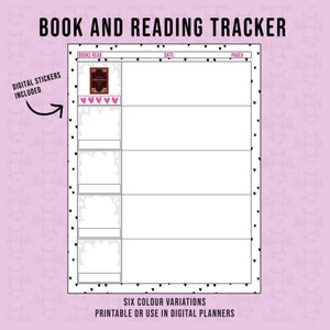 Printable Book Reading Log: 5 Variations, Digital Stickers (PDF)