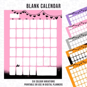 Calendar for Digital Planner or Printable Halloween style blank calendar, print at home or use Goodnotes, Six colour variations, PDF image 1
