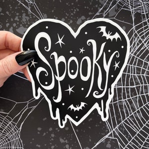 Spooky Sticker - Vinyl waterproof large sticker - Heart shaped with stars and bats - high quality black and white sticker