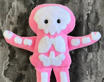 Pink Skeleton Doll - Stuffy Skeleton made from super soft minky fabric, Made by hand and one of a kind by blacklilypie, OOAK spooky toy