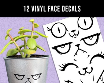 Cute face vinyl decals for cars, flowerpots, bottles, boxes, crafts. Waterproof and permanent high quality matte black face stickers