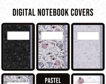 Digital Notebook Covers - Halloween Pastel - PDF files for digital planning and notetaking apps, Eight coordinating covers A4, letter size