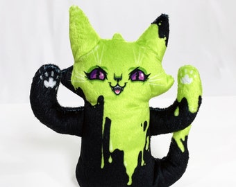 Ghost Cat Plush Toy - Spooky Ghost with green slime illustration - Comes with a cute postcard - Super soft plush doll - BLPPLSH60204