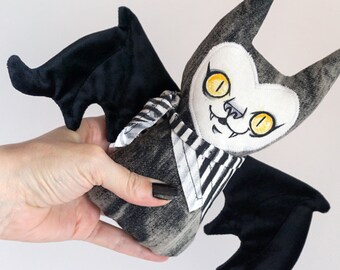 Stuffy Bat - Handpainted face with velvet and faux leather wings