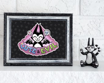 Cute & Evil Print -Glossy 5 x 7 art featuring batcat