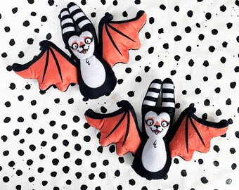 Two Bat Dolls with Postcard - You're My Best Bat - Plush bats, one for you and one for your friend or love, set of two orange stuffed bats