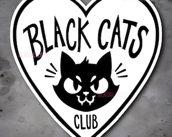 Black Cats Club Sticker - Vinyl sticker for laptop or waterbottle, waterproof vinyl sticker, matte black and white cat sticker