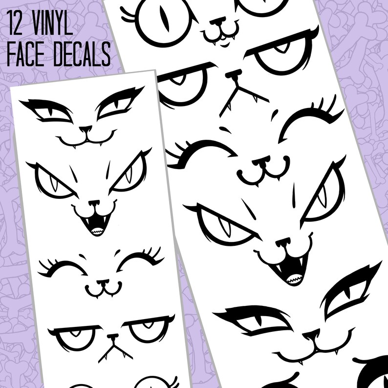 Face Vinyl Decals, Waterproof Matte Black Stickers (12 ct) image 2