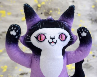 Ghost Cat Plush Toy - Spooky cute doll - Comes with free Ghost Cat postcard - Purple with black tips and pink eyes