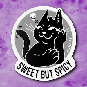 Vinyl waterproof sticker, Black cat with a sassy face, cat with skull, high quality black and white sticker