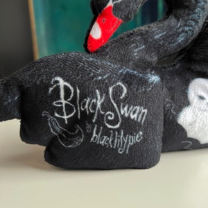 Black Swan Toy and Card Set Doll with hidden babies under the wing, Soft custom fabric, matching handmade card with hidden baby, new baby image 9