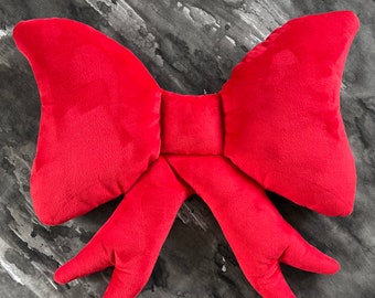 Plush Bow - Velvety Red Minky, Super soft bow shaped decor pillow for your home or bed, Gothic Decor, spooky cute bedroom decoration