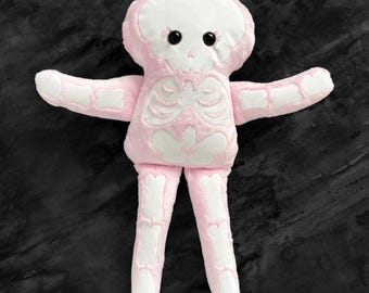 Pink Fuzzy Skeleton Doll – A spooky handmade plush