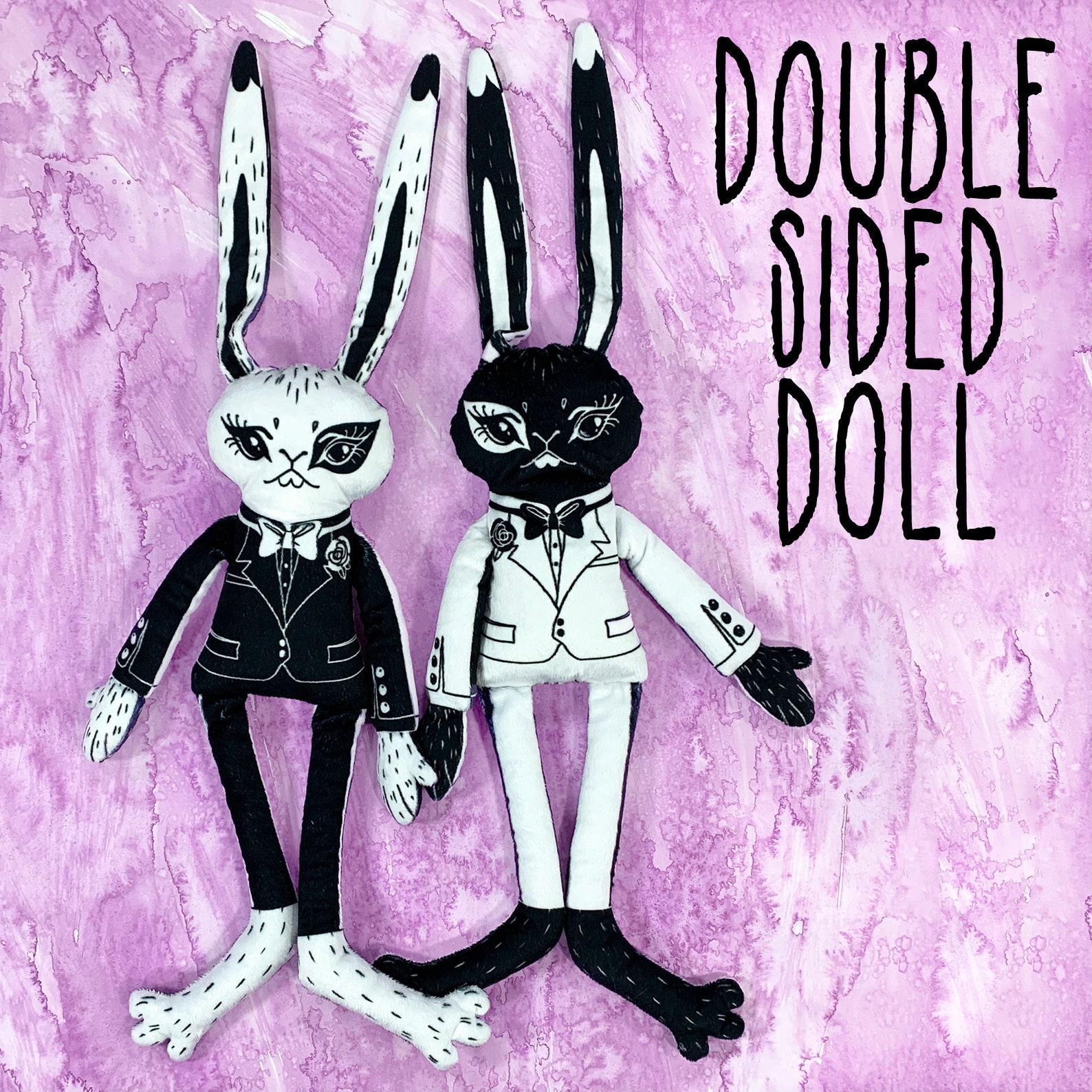 Two Sided Rabbit Doll Black and White Dual Faced Plush Bunny - Etsy Canada