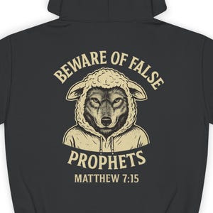 Beware of False Prophets Unisex College Hoodie, Religious Sweatshirt, Christian Gifts for Teens, Inspirational Pullover, Bible Verse