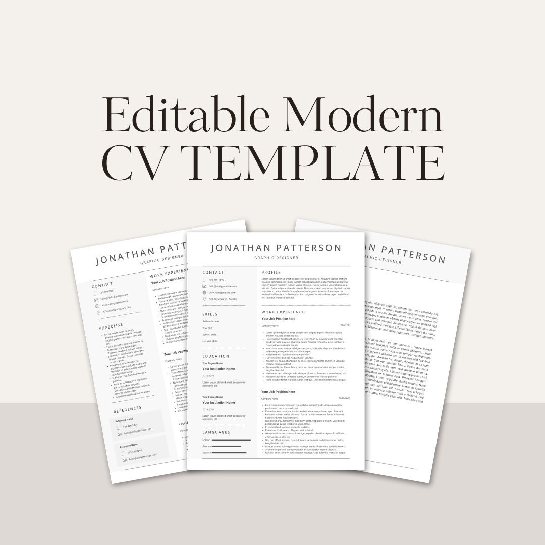 Editable Modern CV TEMPLATE on Canva Professional Cover Lette Resume
