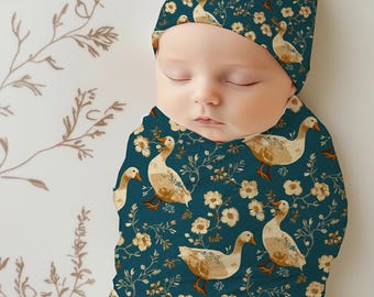 Country Goose Baby Swaddle Set,  Floral Blankets, Beanies, Headband, Nursing Cover