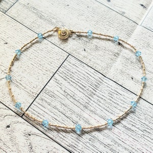 Aquamarine Austrian Crystal and Gold Anklet