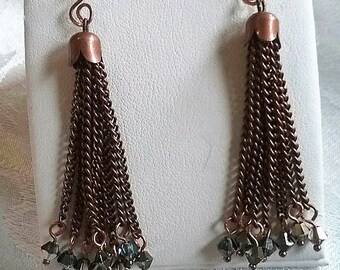 Copper Cluster Crystal Tassel Earrings