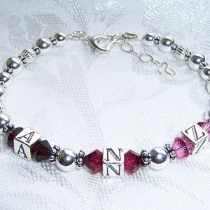 Mother's 3 Letter Initial Bracelet with Crystal and Sterling Silver image 1
