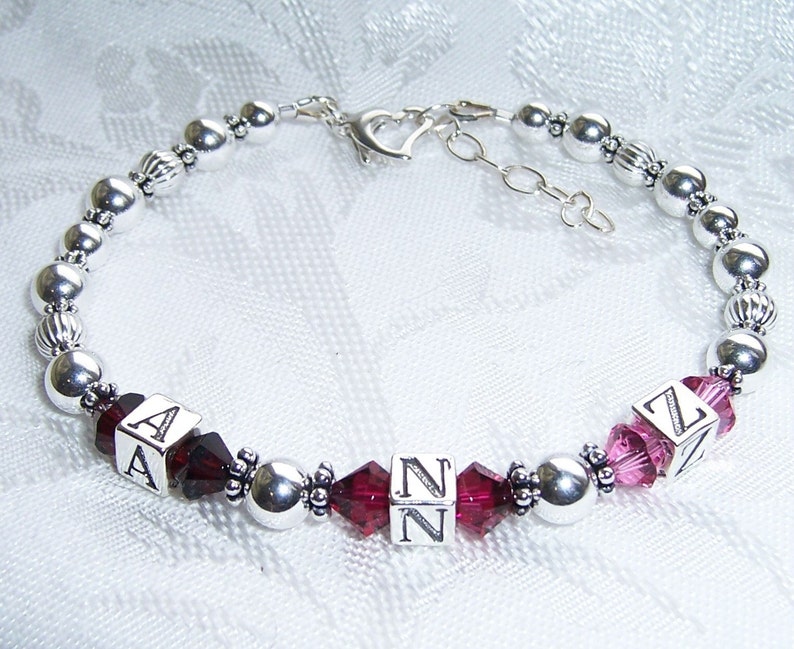 Mother's 3 Letter Initial Bracelet with Crystal and Sterling Silver image 1