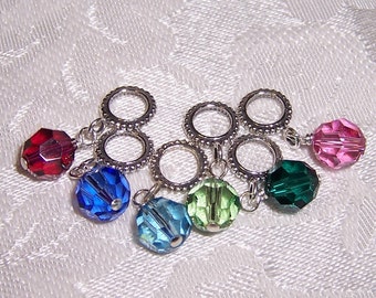 Birthstone Swarovski Crystal and  Sterling Silver Charm Fits Large Chain Bracelets