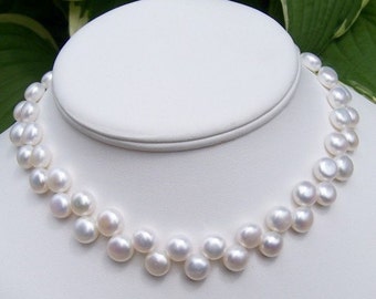 SALE Freshwater Button Pearl Bridal Choker  Necklace with Sterling Silver Clasp