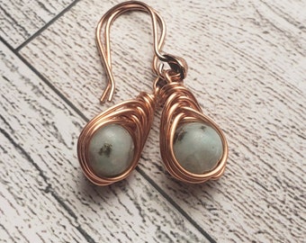 Kiwi Jasper and Copper Drop Earrings