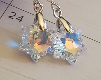 Crystal Snowflake Earrings Sterling Silver