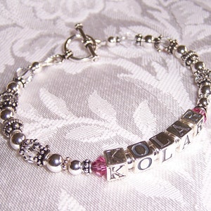 Single Strand Custom Made Personalized 1 Strand Mothers Grandmothers Name Bracelet with Sterling Swarovski