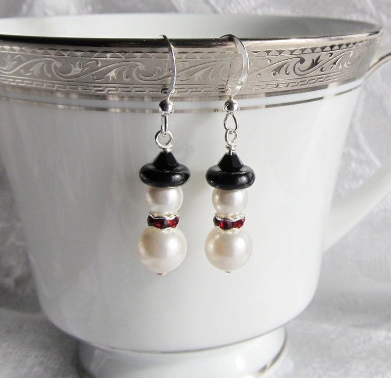 Christmas Holiday Snowman Earrings with Austrian Crystals Sterling Silver Snowmen image 2