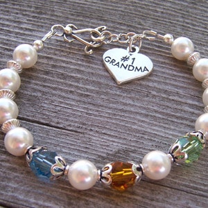 Grandma Birthstone Bracelet Sterling Silver and Austrian Crystal image 1