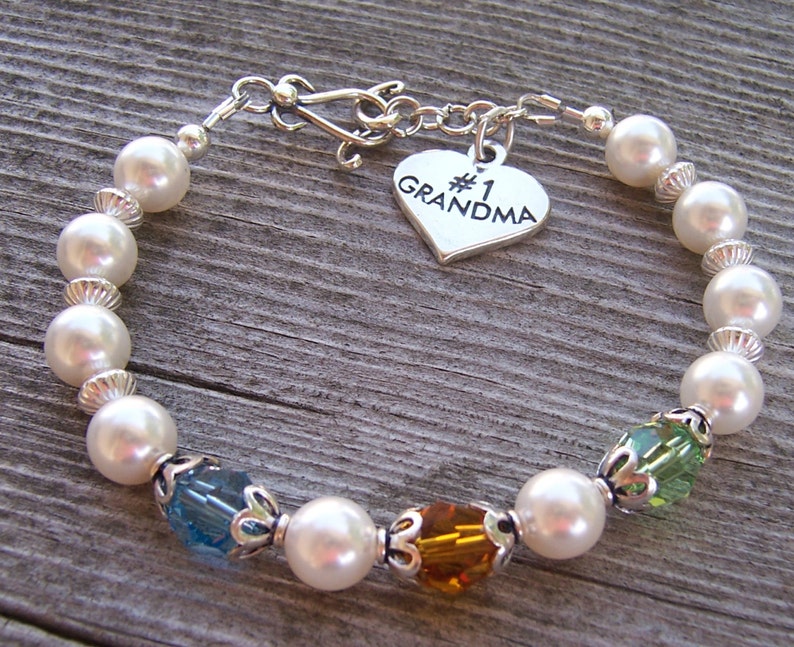 Grandma Birthstone Bracelet Sterling Silver and Austrian Crystal image 1