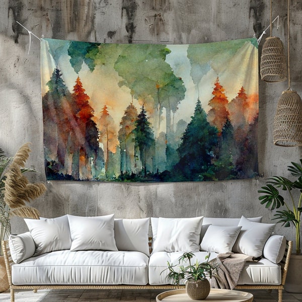 Hanging wall decor, tapestry, nature, trees, boho, forest, bedroom, living room, college dorm, apartment decor, watercolors, tapestries