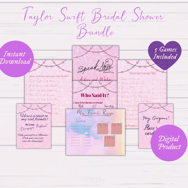 Taylor Swift Bridal Shower bundle, games, editable invitation, signs, trendy bride, swiftie shower