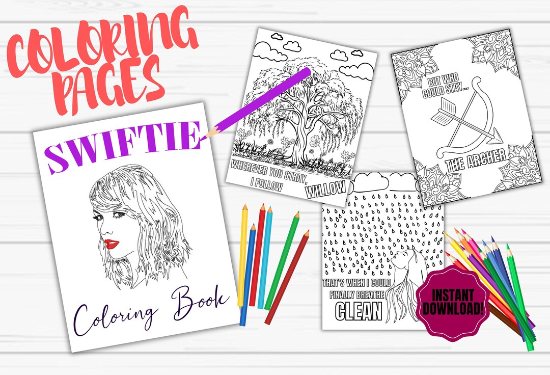 Taylor Swift Coloring Pages, Digital Download, Trendy Swiftie Coloring