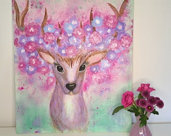Picture acrylic on canvas deer art original 60 x 50