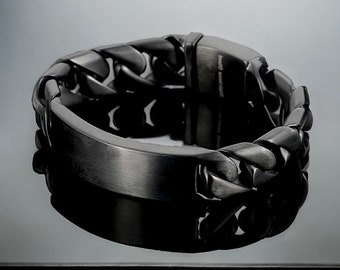 Heavy Black Titanium Steel Man Bracelet | Brushed Titanium Steel Bracelet | Men Masculine Bracelet | Chain Bracelet | Vintage Bracelet |
