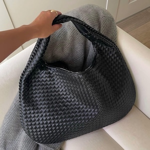 Grand sac à bandoulière noir pour femme en cuir végétalien tressé rouge cerise, sac à main hobo pour boulettes, bordeaux, sac à main de voyage, sac à main tressé